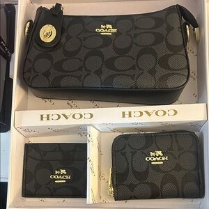 Coach Black Signature Mini Shoulder Bag with Gold Accents